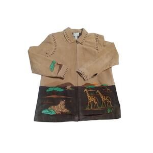 The Quacker Factory Women's‎ Size L Suede Leather African Safari Blazer Jacket